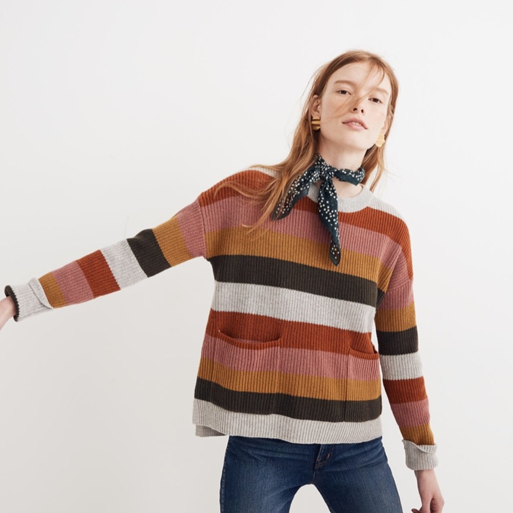 Madewell patch pocket pullover striped